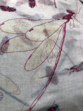 Load image into Gallery viewer, Pamper Yourself Now Creamy White with Dragonfly and Bugs Design Long Soft Scarf, Great Present/Gift.
