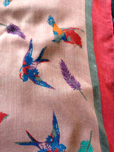 Load image into Gallery viewer, Pamper Yourself Now Pink with Pink Edge Swallow and Feather Scarf Multi Coloured Oversized Soft wrap with Frayed Edge