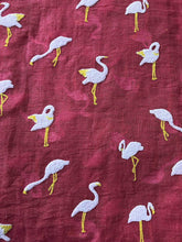 Load image into Gallery viewer, Pamper Yourself Now Coral with White Standing up Flamingo Long Scarf/wrap with Frayed Edge