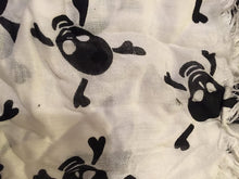 Load image into Gallery viewer, Pamper Yourself Now White with Black Skull and Cross Bone Design Square Scarf