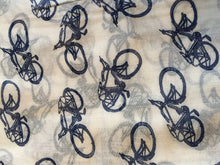 Load image into Gallery viewer, White with Blue Bike Bicycle Scarf Vintage Fashion Style, Lovely Soft Long Ladies Scarf/Wrap