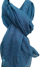 Load image into Gallery viewer, Pamper Yourself Now Plain Blue Scarf with Multi Coloured Sparkle Lovely Long Soft Scarf Fantastic Gift