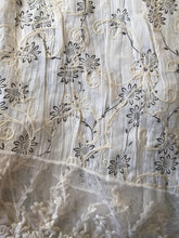 Load image into Gallery viewer, White with black flowers and embroidered white flowers with tassels