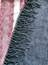 Load image into Gallery viewer, Pink and grey funky snood with diamond design finish and small tassels