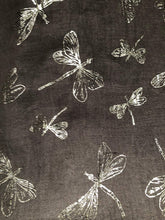 Load image into Gallery viewer, Pamper Yourself Now Dark Grey with Silver Foiled Glitter Dragonfly Design Long Scarf/wrap