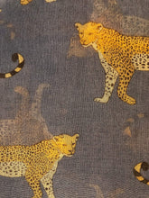 Load image into Gallery viewer, Grey cheetah long soft ladies scarf/wrap. Great present for mum, sister, girlfriend or wife.