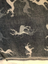 Load image into Gallery viewer, Pamper Yourself Now Grey with White Reindeer Design Scarf with Border. Lovely Long Soft Scarf Fantastic Gift