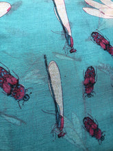 Load image into Gallery viewer, Pamper Yourself Now Aqua with Dragonfly and Bugs Design Long Soft Scarf, Great Present/Gift.