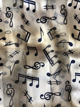 Load image into Gallery viewer, Pamper Yourself Now Gold/Beige Musical Notes Scarf with Blue Notes
