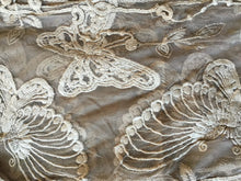 Load image into Gallery viewer, brown/beige thin lace butterfly design long scarf with tassels