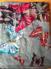 Load image into Gallery viewer, Pamper Yourself Now Grey Scarf with Big and Small Butterflies