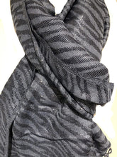Load image into Gallery viewer, Pamper Yourself Now Blue with Black and Silver Zebra Design Scarf/wrap