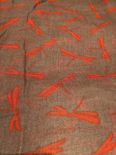 Load image into Gallery viewer, Pamper Yourself Now Ladies Scarf Brown with Orange Dragonfly Fashion Long Soft wrap/Sarong