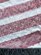 Load image into Gallery viewer, Pink and grey funky snood with diamond design finish and small tassels