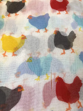 Load image into Gallery viewer, Pamper Yourself Now White with Different Coloured Chickens/Hen Design Ladies Long Soft Scarf