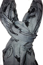 Load image into Gallery viewer, Pamper Yourself Now Grey with Black Bird cage and Bird Design Scarf, Lovely Gift/Present.