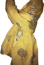 Load image into Gallery viewer, Pamper Yourself Now Mustard with Silver Foiled Mulberry Tree Design Ladies Scarf/wrap. Great Present for Mum, Sister, Girlfriend or Wife.