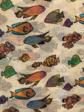 Load image into Gallery viewer, Pamper Yourself Now Cream Fish Scarf with Tropical Fish