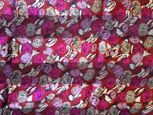 Load image into Gallery viewer, Pamper Yourself Now Burgundy with Grey, Purple and White Small Roses Shiny Scarf Thin Pretty Scarf