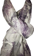Load image into Gallery viewer, Pamper Yourself Now Light Grey with Cream/Purple Big Roses Design Scarf