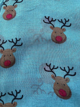 Load image into Gallery viewer, Pamper Yourself Now Aqua Green red Nose Rudolph Reindeer Christmas Long Scarf