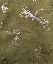 Load image into Gallery viewer, Pamper Yourself Now Olive Green with Silver Foiled Glitter Dragonfly Design Long Scarf/wrap