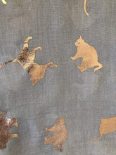 Load image into Gallery viewer, Light grey with gold foiled cats long soft scarf