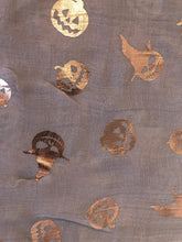 Load image into Gallery viewer, Gold pumpkins and witch design Halloween scarf, great as a present/gift.