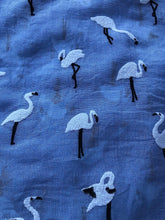 Load image into Gallery viewer, Pamper Yourself Now Blue with White Standing up Flamingo Long Scarf/wrap with Frayed Edge