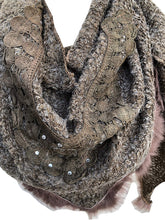 Load image into Gallery viewer, Pamper Yourself Now Dark Brown Triangle Scarf with Fur Trim and Sequin.