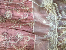 Load image into Gallery viewer, Light pink with black flowers and embroidered white flowers with tassels