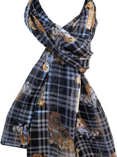 Load image into Gallery viewer, Pamper Yourself Now Black Tartan Shiny Dog Scarf with Different Dog Breeds Thin Long Scarf