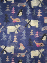 Load image into Gallery viewer, Pamper Yourself Now Blue North Pole Design with Polar Bears, Penguin and Seals Christmas Long Scarf