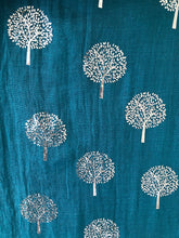 Load image into Gallery viewer, Pamper Yourself Now Teal with Silver Foiled Mulberry Tree Design Ladies Scarf/wrap. Great Present for Mum, Sister, Girlfriend or Wife.