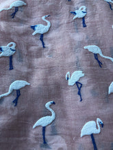 Load image into Gallery viewer, Pamper Yourself Now Peachy Pink with White Standing up Flamingo Long Scarf/wrap with Frayed Edge