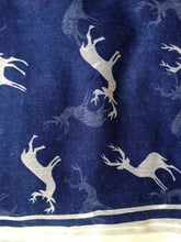 Load image into Gallery viewer, Pamper Yourself Now Blue with White Reindeer Design Scarf with Border. Lovely Long Soft Scarf Fantastic Gift
