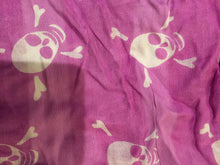 Load image into Gallery viewer, Pamper Yourself Now Purple/Lilac with White Skull and Cross Bone Design Square Scarf