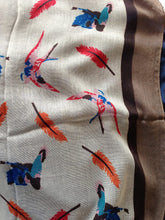 Load image into Gallery viewer, Pamper Yourself Now Beige with Light Brown Edge Swallow and Feather Scarf Multi Coloured Oversized Soft wrap with Frayed Edge