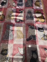 Load image into Gallery viewer, Ladies Shiny cat Scarf with a Square Design and Multi Coloured Cats. Great Present for Any cat Lovers.