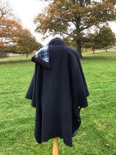 Load image into Gallery viewer, Navy blue tartan Reversible cape UK
