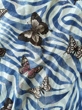 Load image into Gallery viewer, Sky Blue with Blue Zebra Animal Print with Butterflies Chiffon Style Thin Scarf.