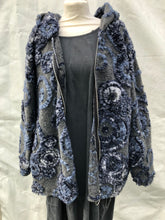 Load image into Gallery viewer, Grey with navy, blue ad white swirl design 100% wool coat
