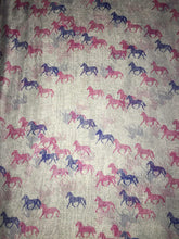 Load image into Gallery viewer, Pamper Yourself Now Grey with Blue and Mauve Small Horse Long Soft Scarf