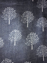 Load image into Gallery viewer, Blue Scarf with a White Mulberry Tree Style Print Ladies Trees Wrap Denim Blue Colour Shawl
