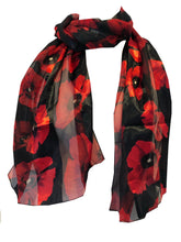 Load image into Gallery viewer, Black thin poppy Ladies Soft Long scarf
