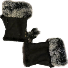Load image into Gallery viewer, Black Faux Fur Trim mittens.
