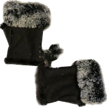 Load image into Gallery viewer, Black Faux Fur Trim mittens.