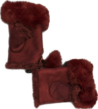 Load image into Gallery viewer, Burgundy Faux Fur Trimmed Fingerless Gloves
