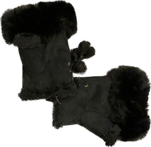 Load image into Gallery viewer, Black faux fur trimmed fingerless mittens/gloves