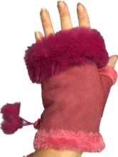 Load image into Gallery viewer, Fuchsia pink Faux Fur Trimmed Fingerless Gloves